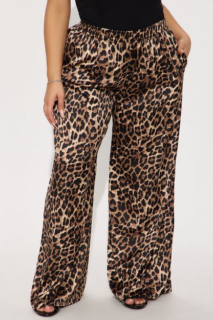 Audrey Leopard Satin Pant - Brown/combo