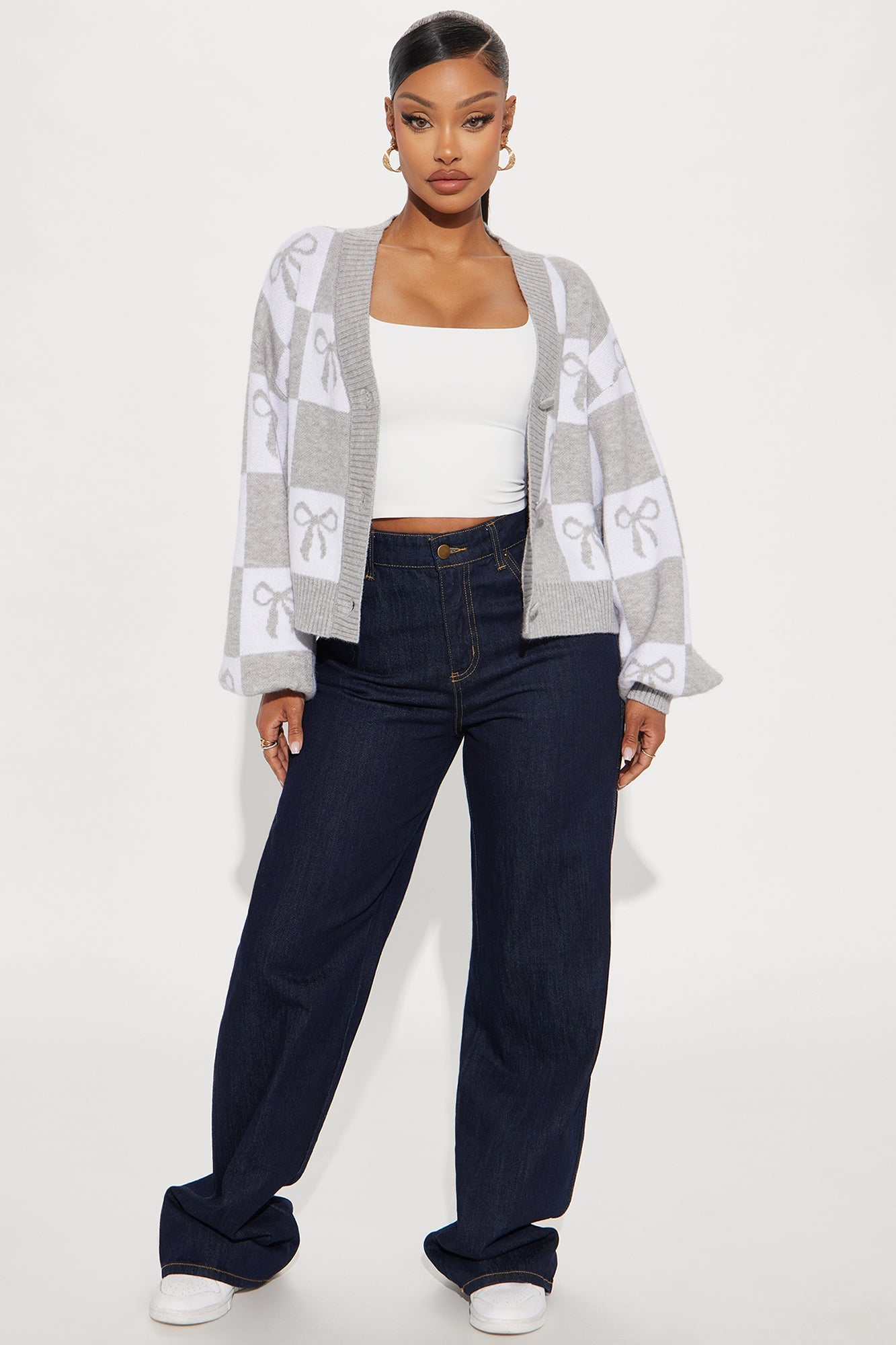 Check It Out Bow Cardigan - Grey/combo