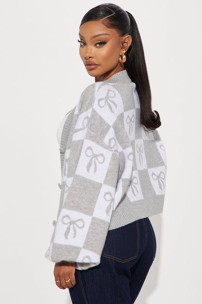 Check It Out Bow Cardigan - Grey/combo
