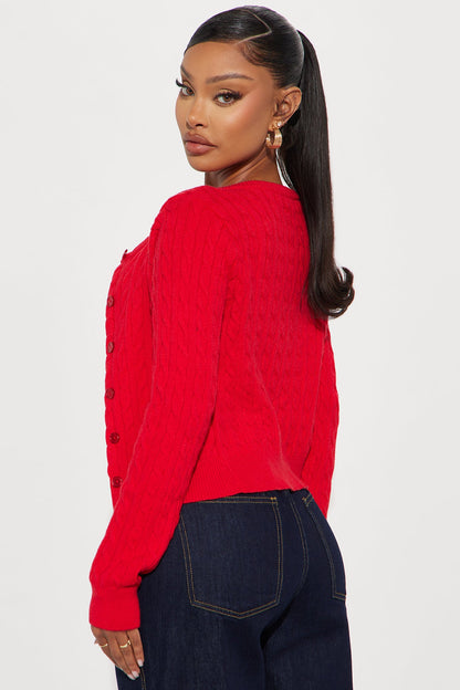 Elowen Cable Knit Cardigan - Red