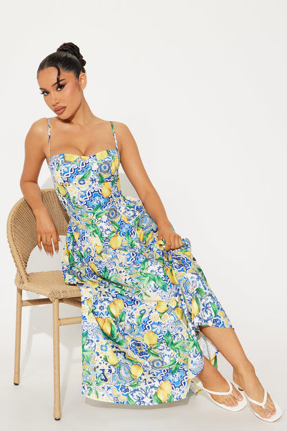 Trip To Europe Paisley Midi Dress - Blue/combo