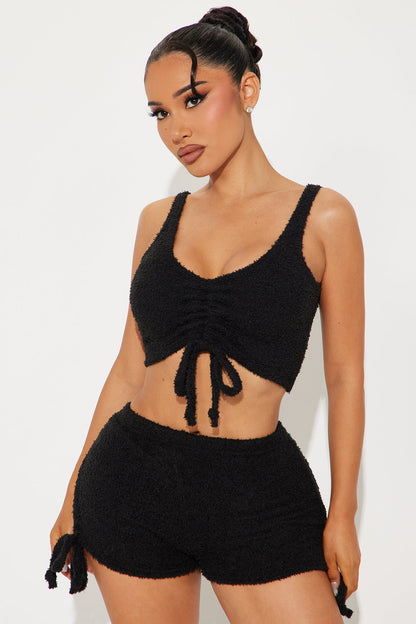 Weekend Cuddles Chenille PJ Short Set - Black