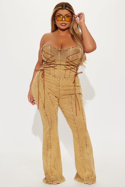 Meet Me In The Desert Denim Jumpsuit - Tan