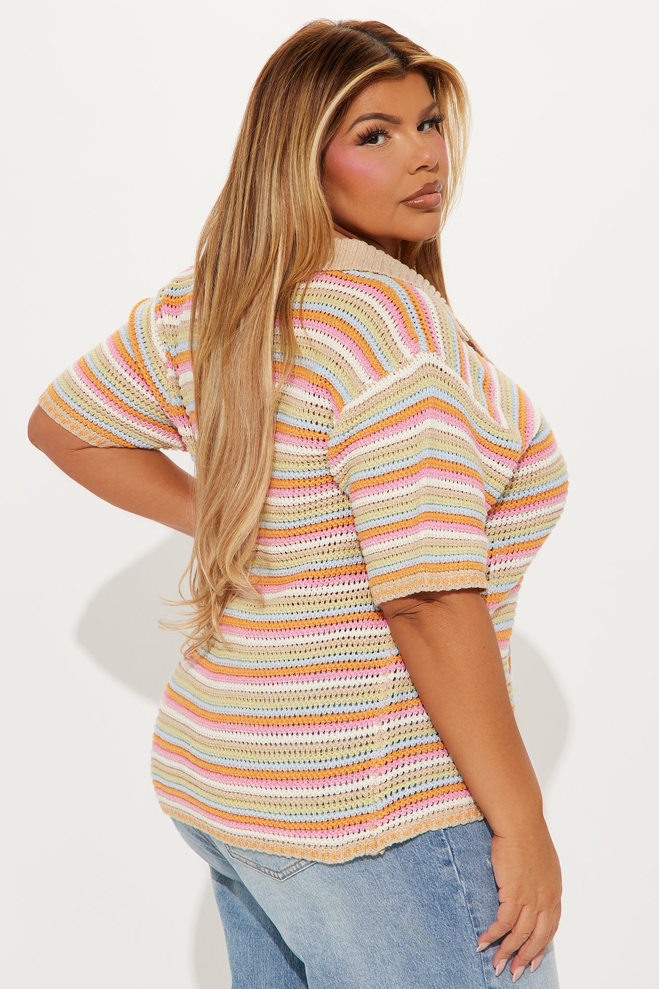 Adeline Oversized Striped Crochet Shirt - Multi Color