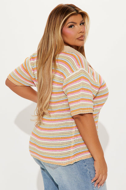 Adeline Oversized Striped Crochet Shirt - Multi Color