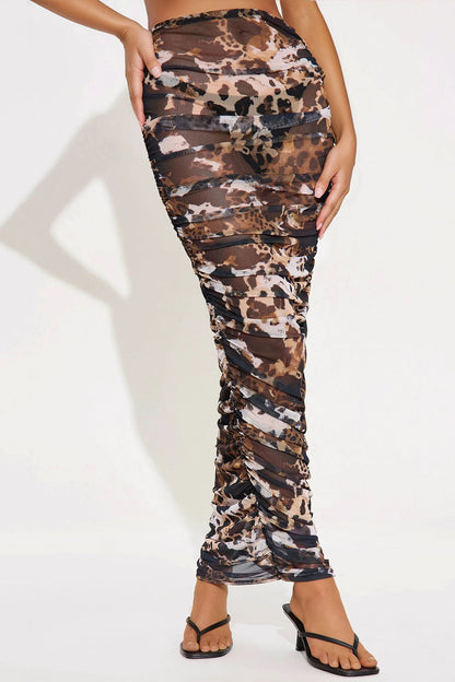 Chasing You Mesh Maxi Skirt - Brown/combo