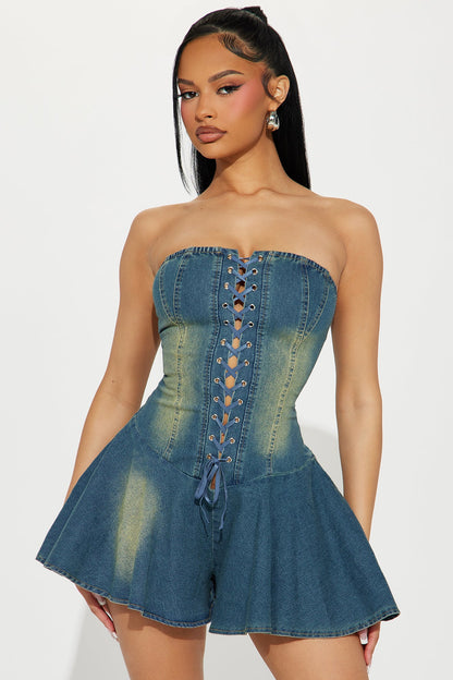 Look This Way Denim Romper - Medium Wash