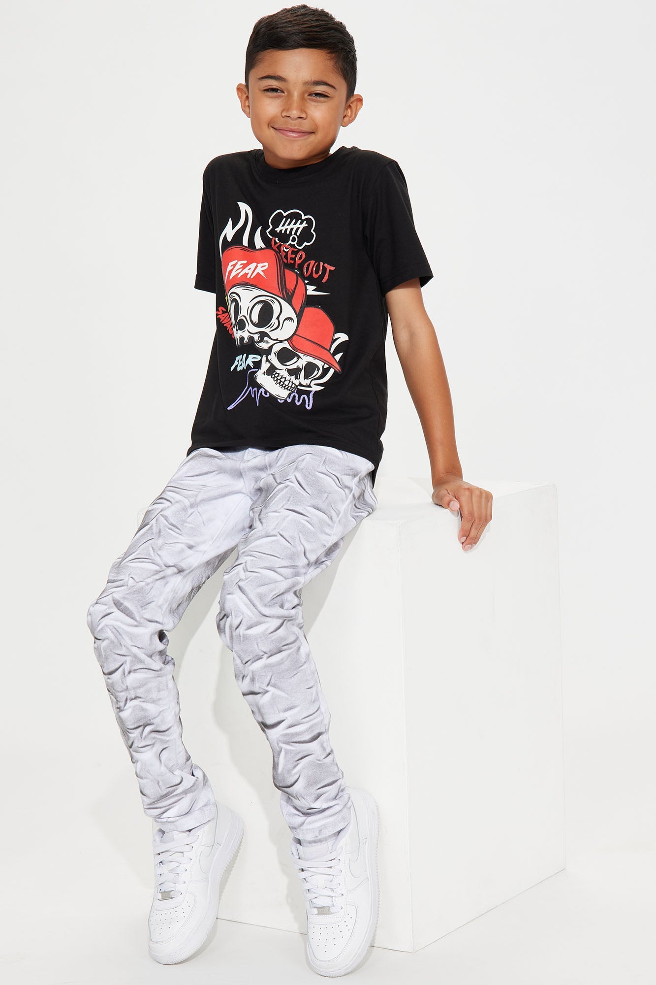 Mini Textured Away Skinny Jean - Black/White