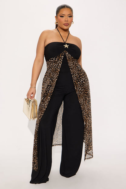 Saundra Leopard Print Wide Leg Jumpsuit - Black/combo