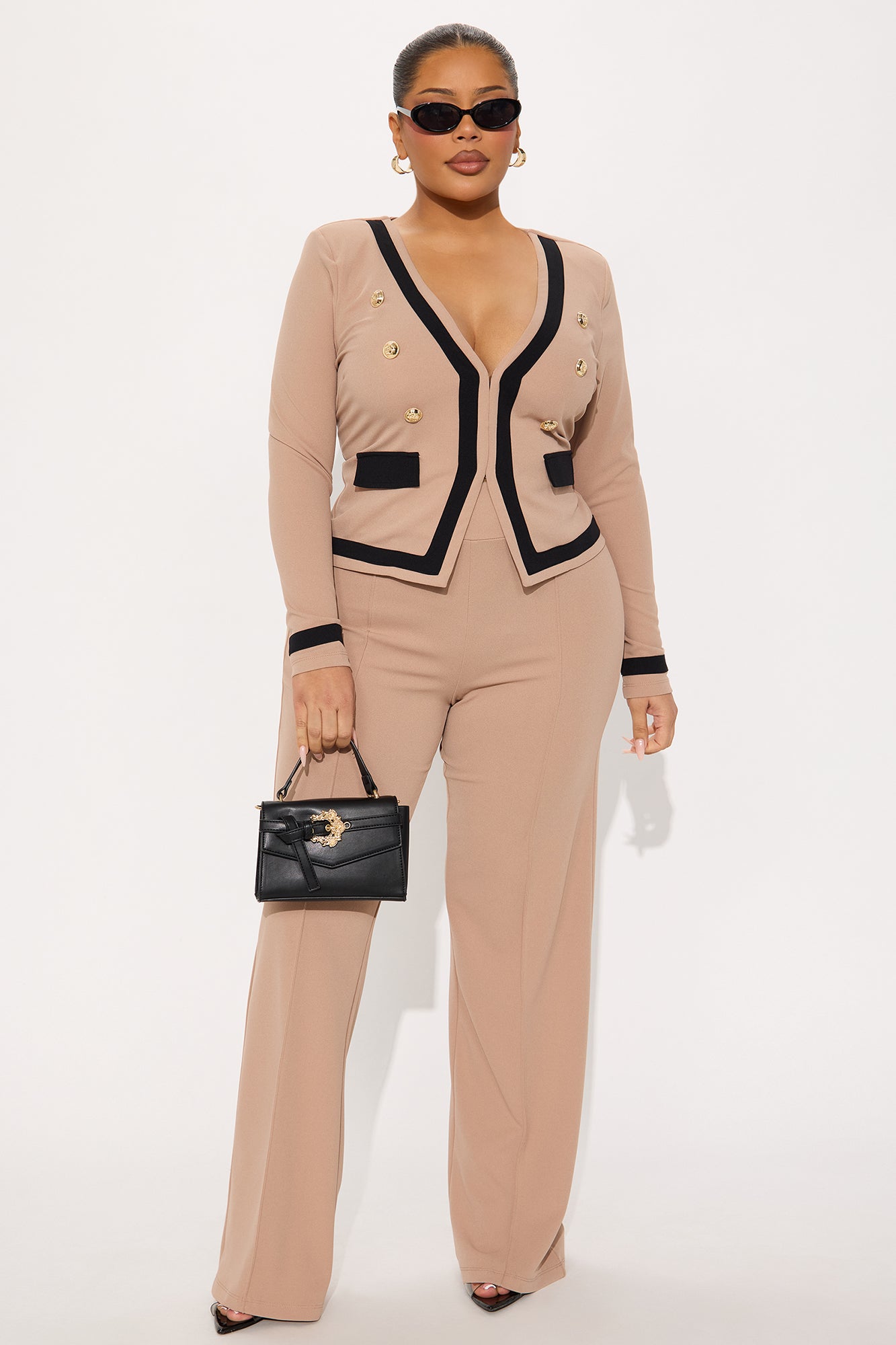Janice Blazer and Pant Set - Taupe/combo