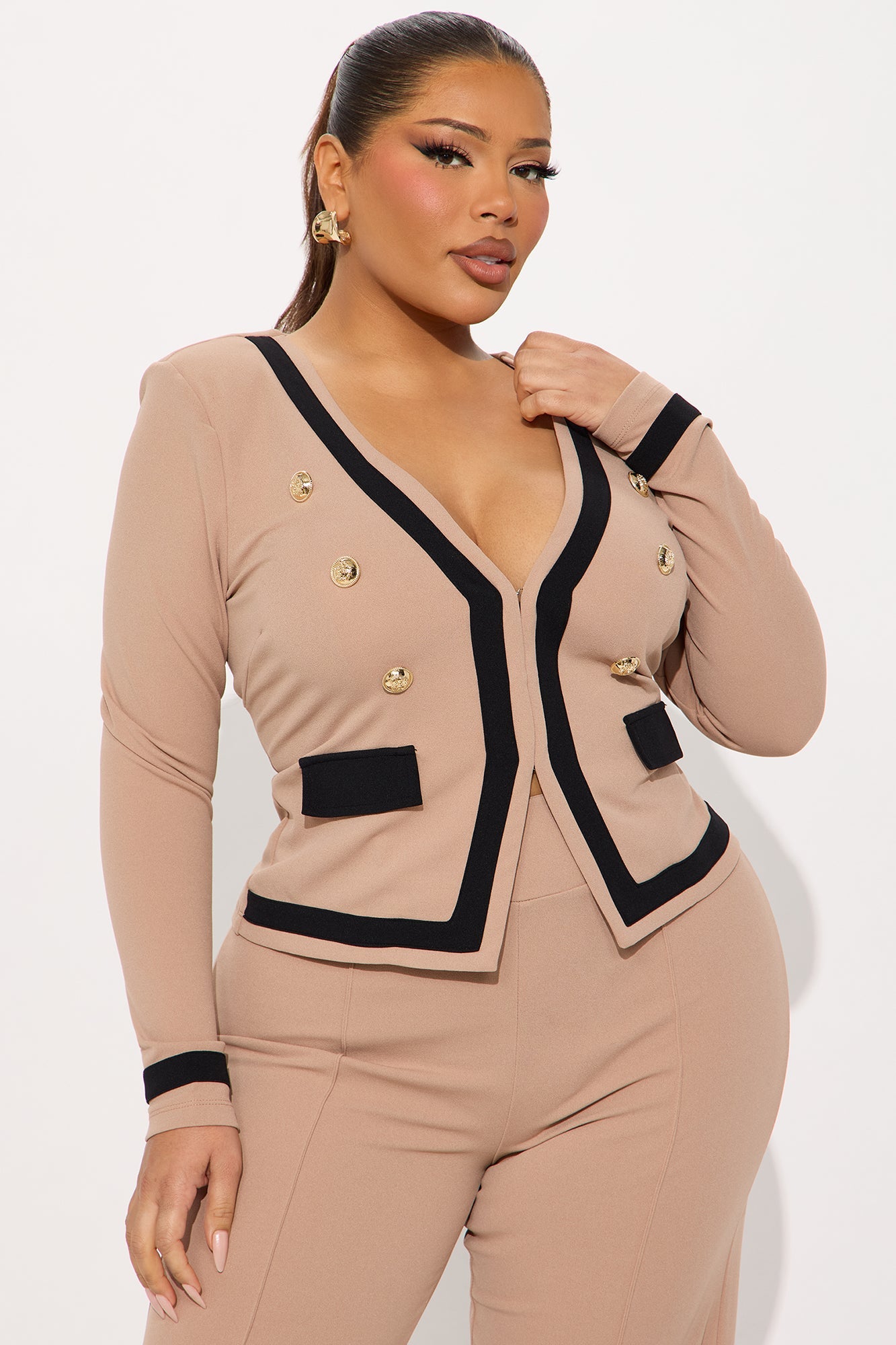 Janice Blazer and Pant Set - Taupe/combo
