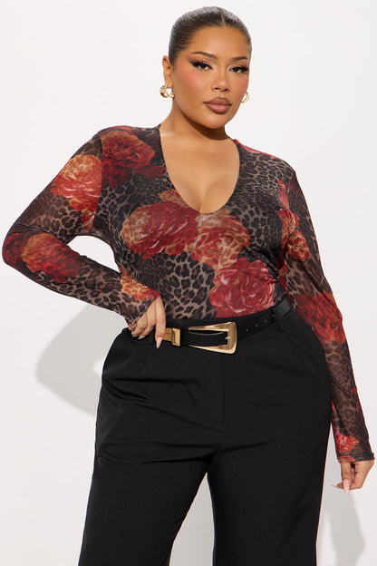 Moody Mesh Long Sleeve Bodysuit - Leopard