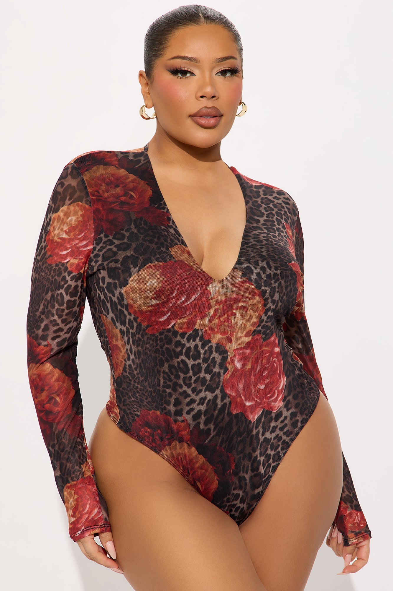 Moody Mesh Long Sleeve Bodysuit - Leopard