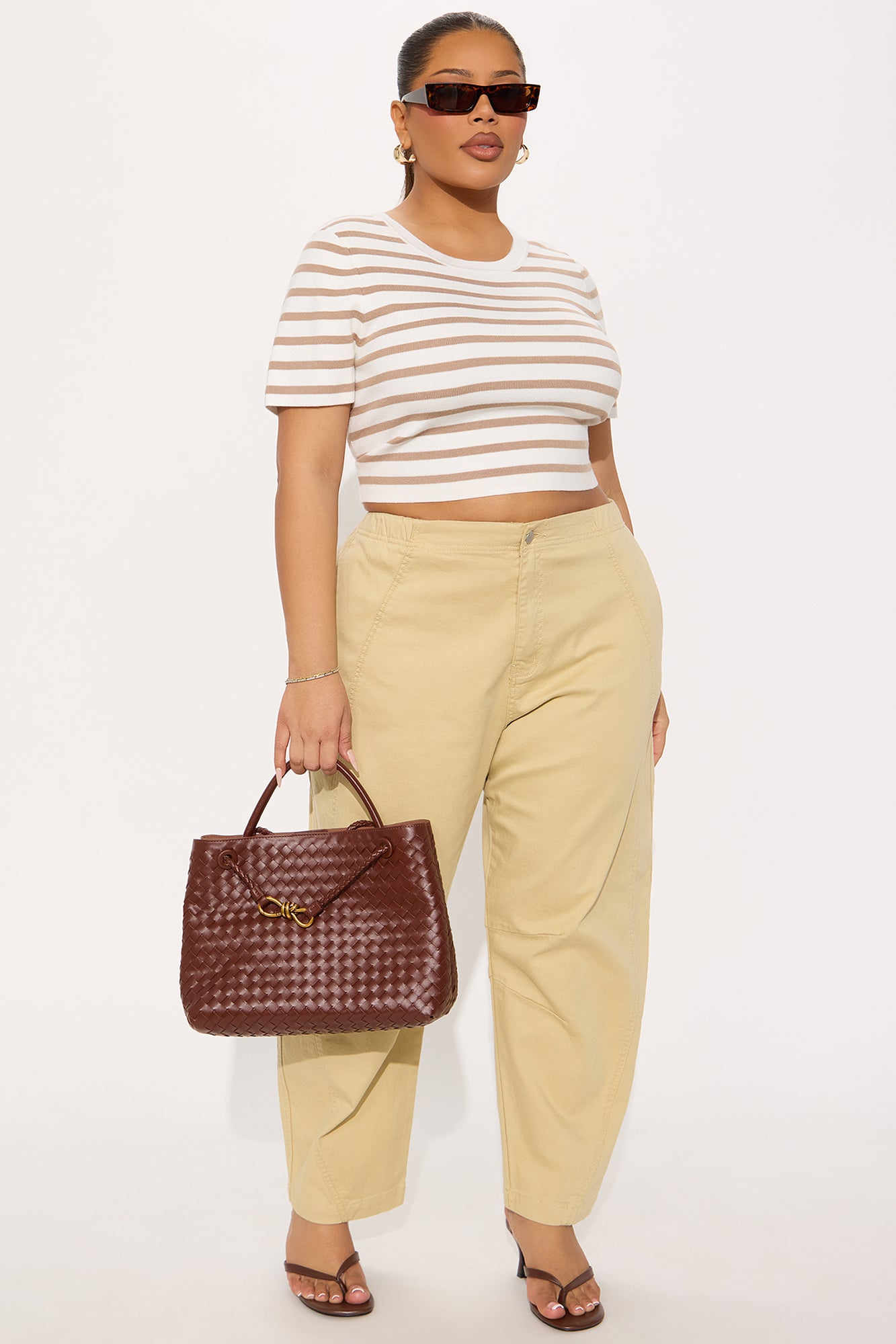Everyday Classic Striped Sweater Top - Taupe/combo