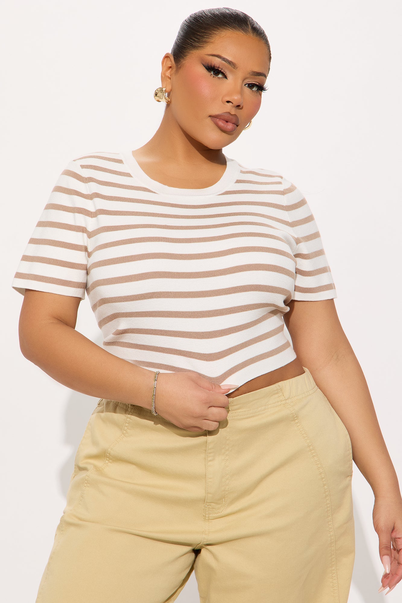 Everyday Classic Striped Sweater Top - Taupe/combo