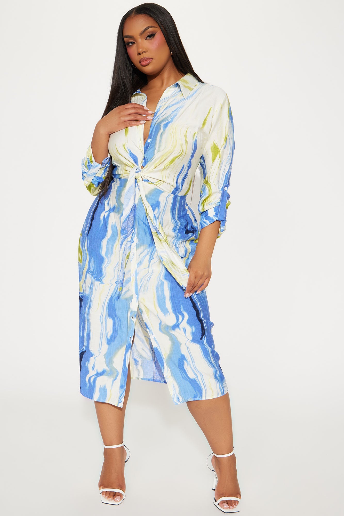 See The Vision Midi Shirt Dress - Blue/combo