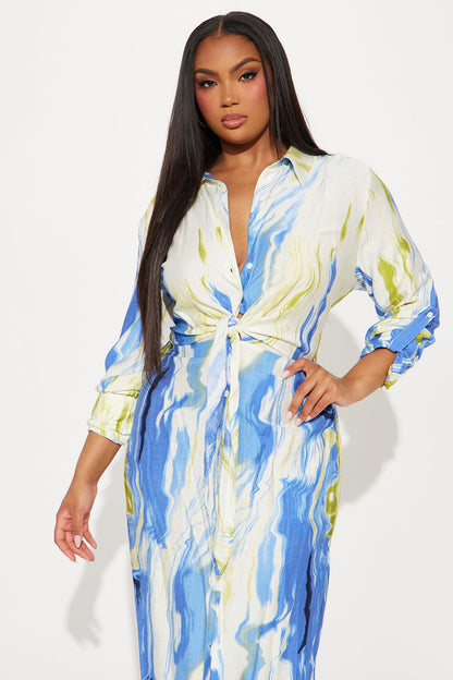 See The Vision Midi Shirt Dress - Blue/combo