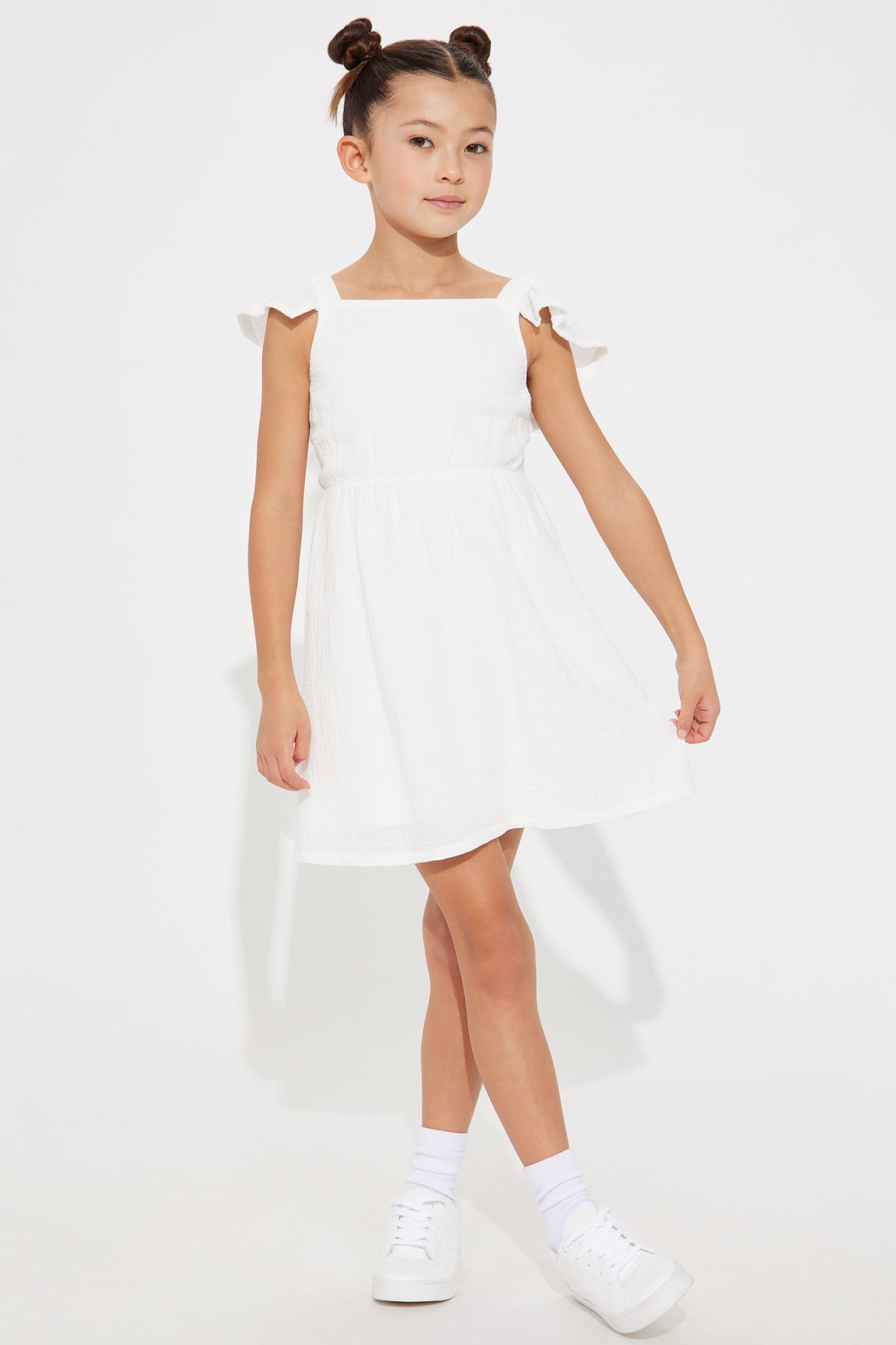 Mini Margot Ruffle Sleeve Dress - White