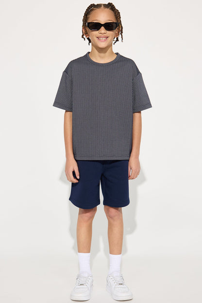 Mini Subtle Waffle Texture Relaxed Tee - Navy