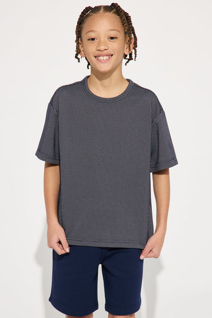 Mini Subtle Waffle Texture Relaxed Tee - Navy