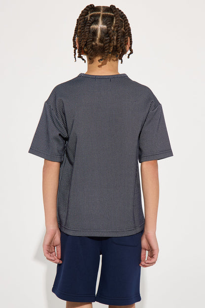 Mini Subtle Waffle Texture Relaxed Tee - Navy
