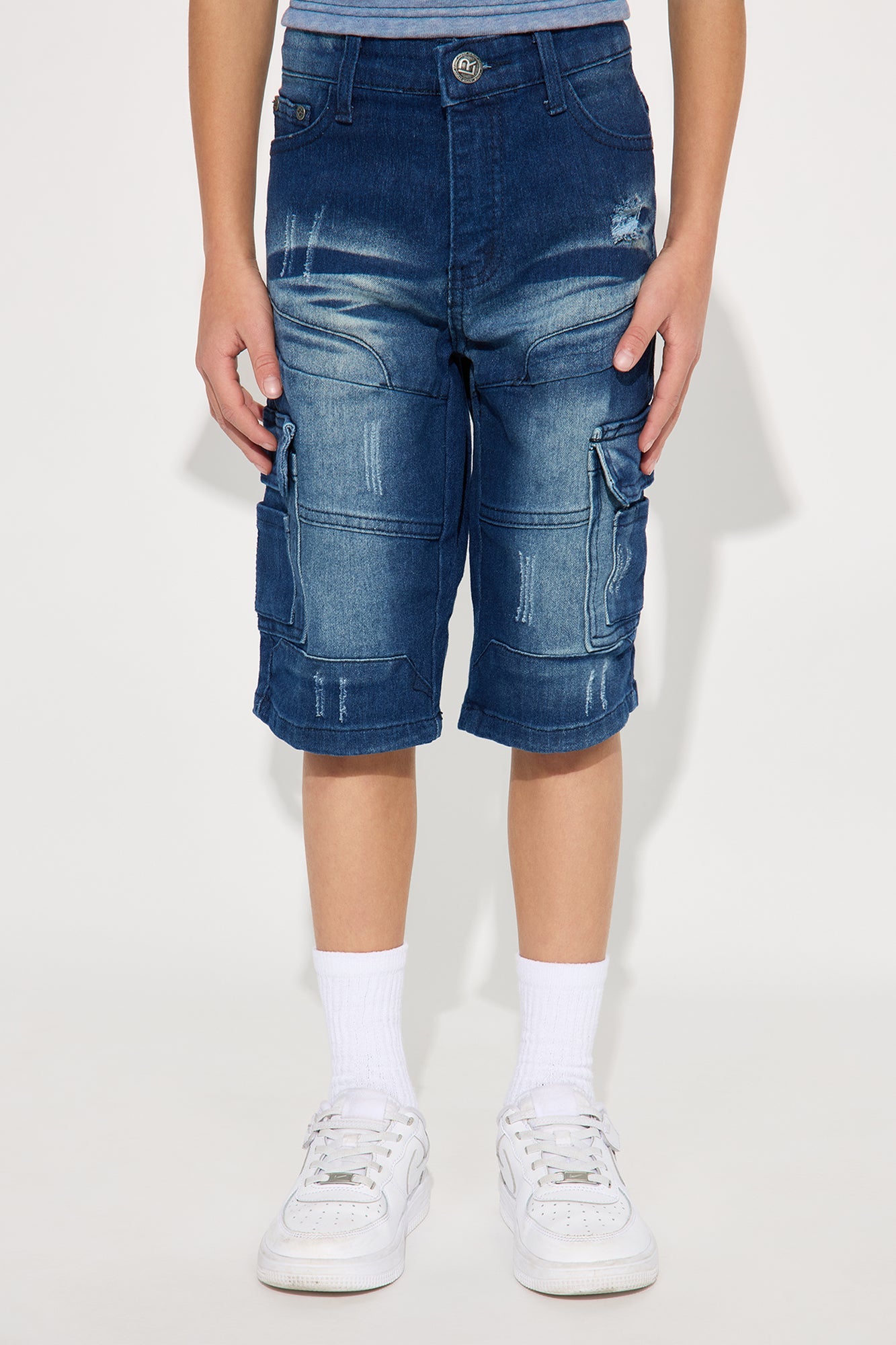 Mini Oliver Cargo Denim Shorts - Dark Wash
