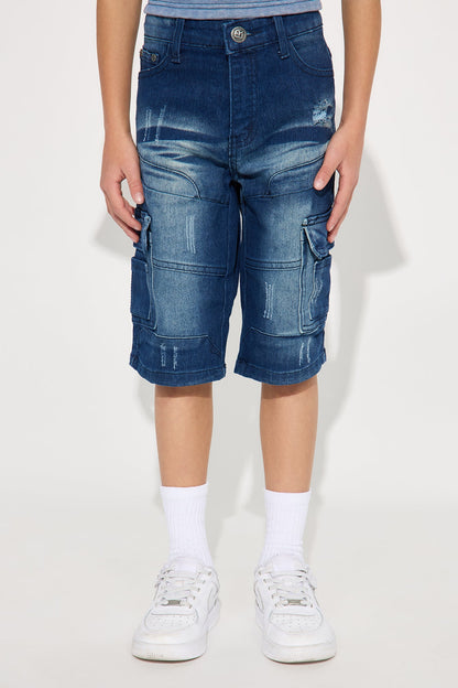 Mini Oliver Cargo Denim Shorts - Dark Wash