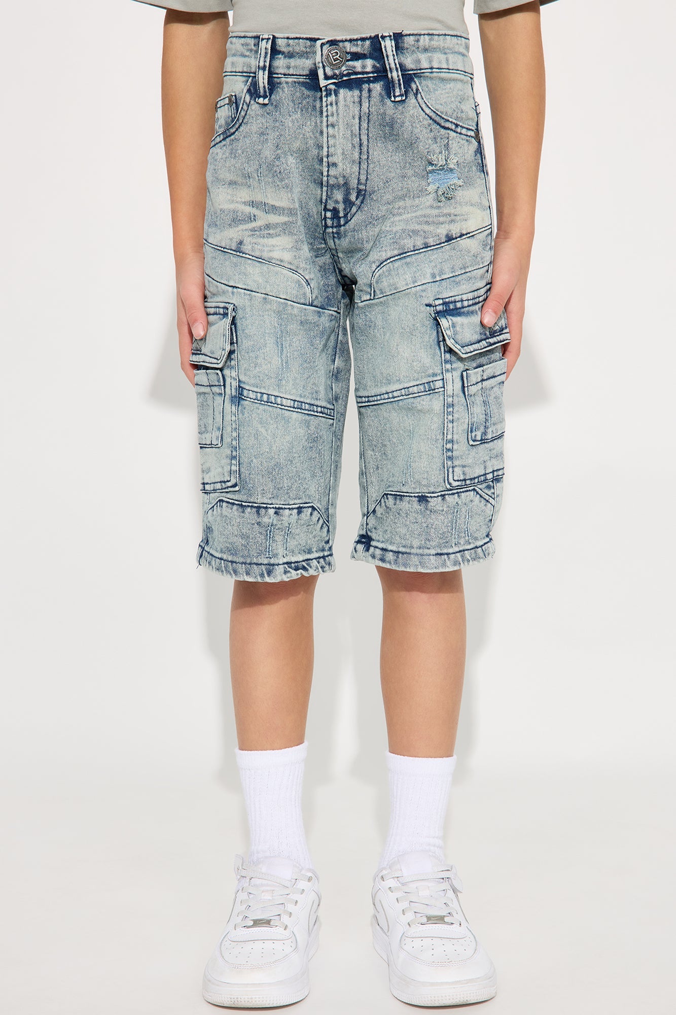 Mini Oliver Cargo Denim Shorts - Light Wash