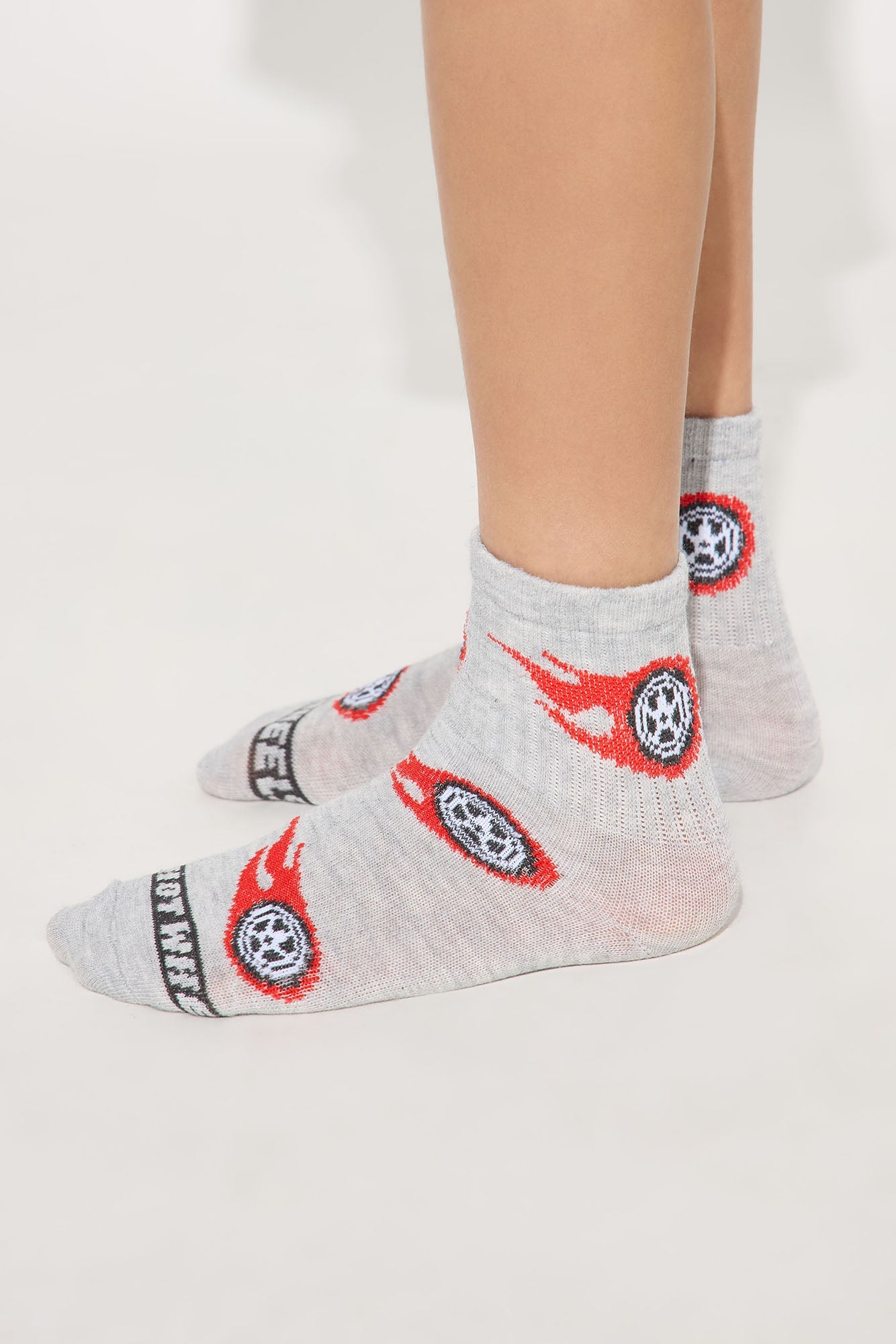 Mini Hot Wheels Finish Line 5 Pack Mid Crew Socks - Grey/combo