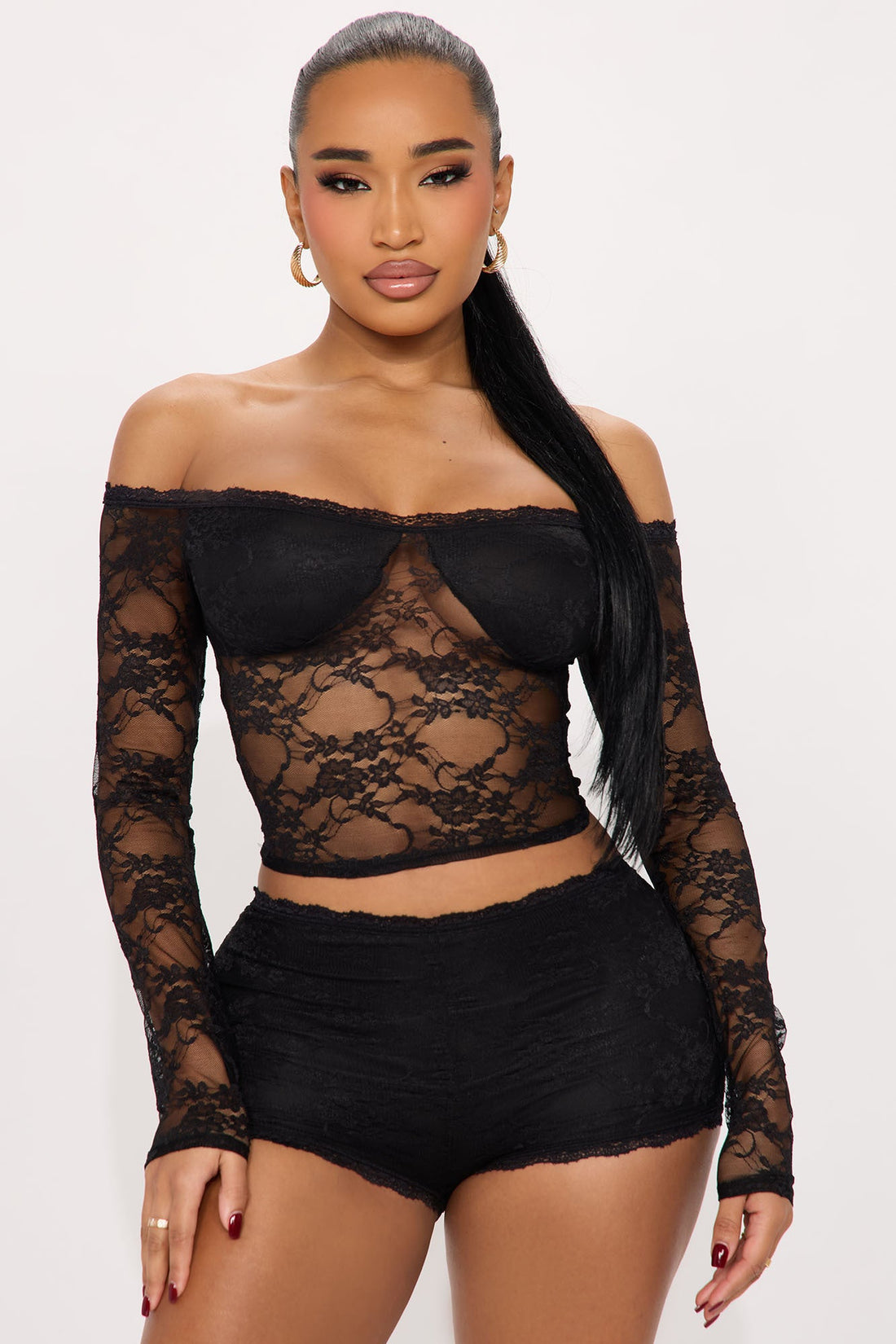 Dance All Night Lace Micro Short Set - Black