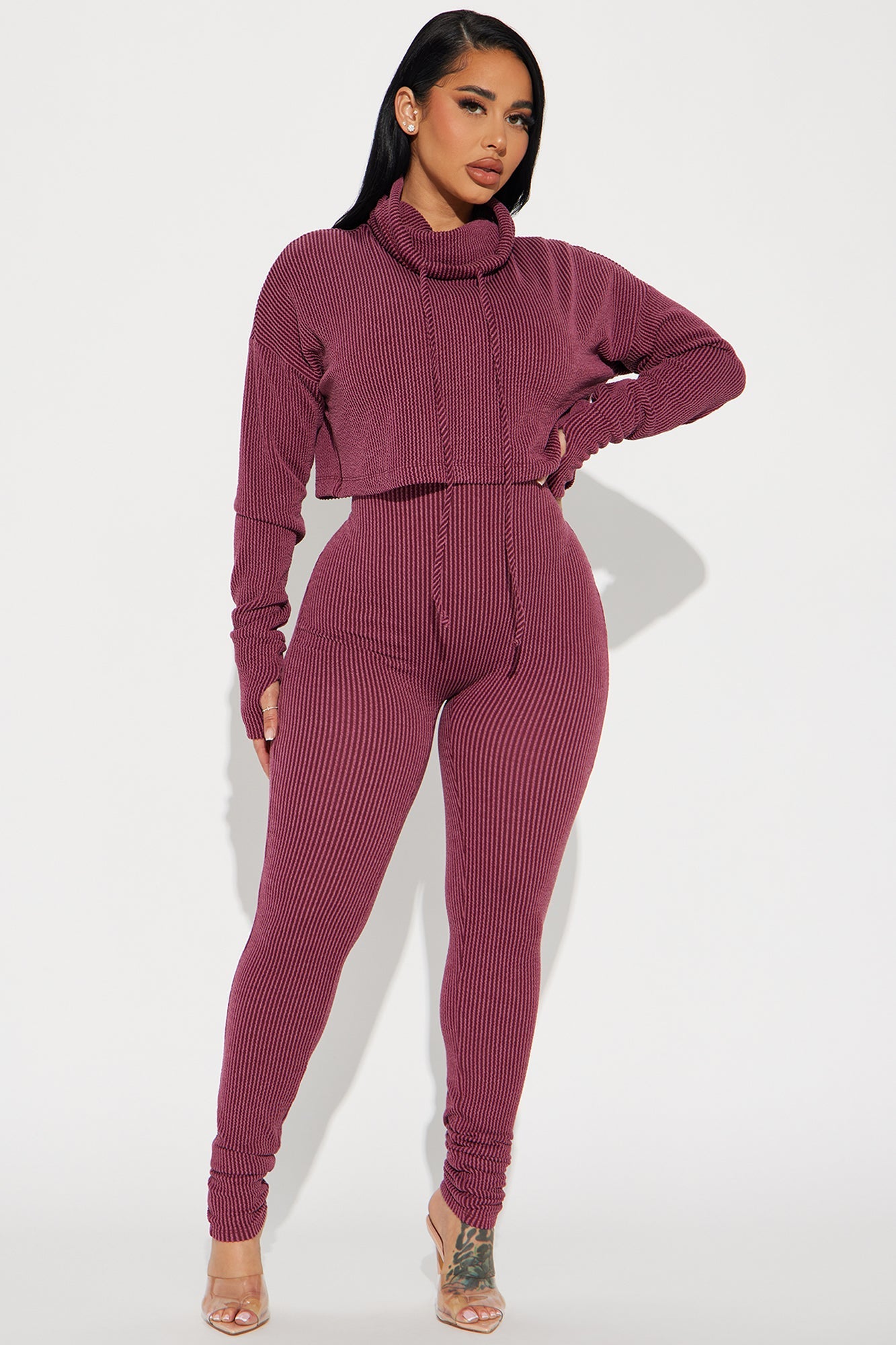Thinking It Over 2 Piece Jumpsuit Set - Wine