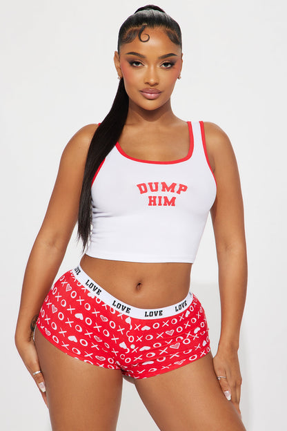 Dump Him PJ Short Set - Red/White