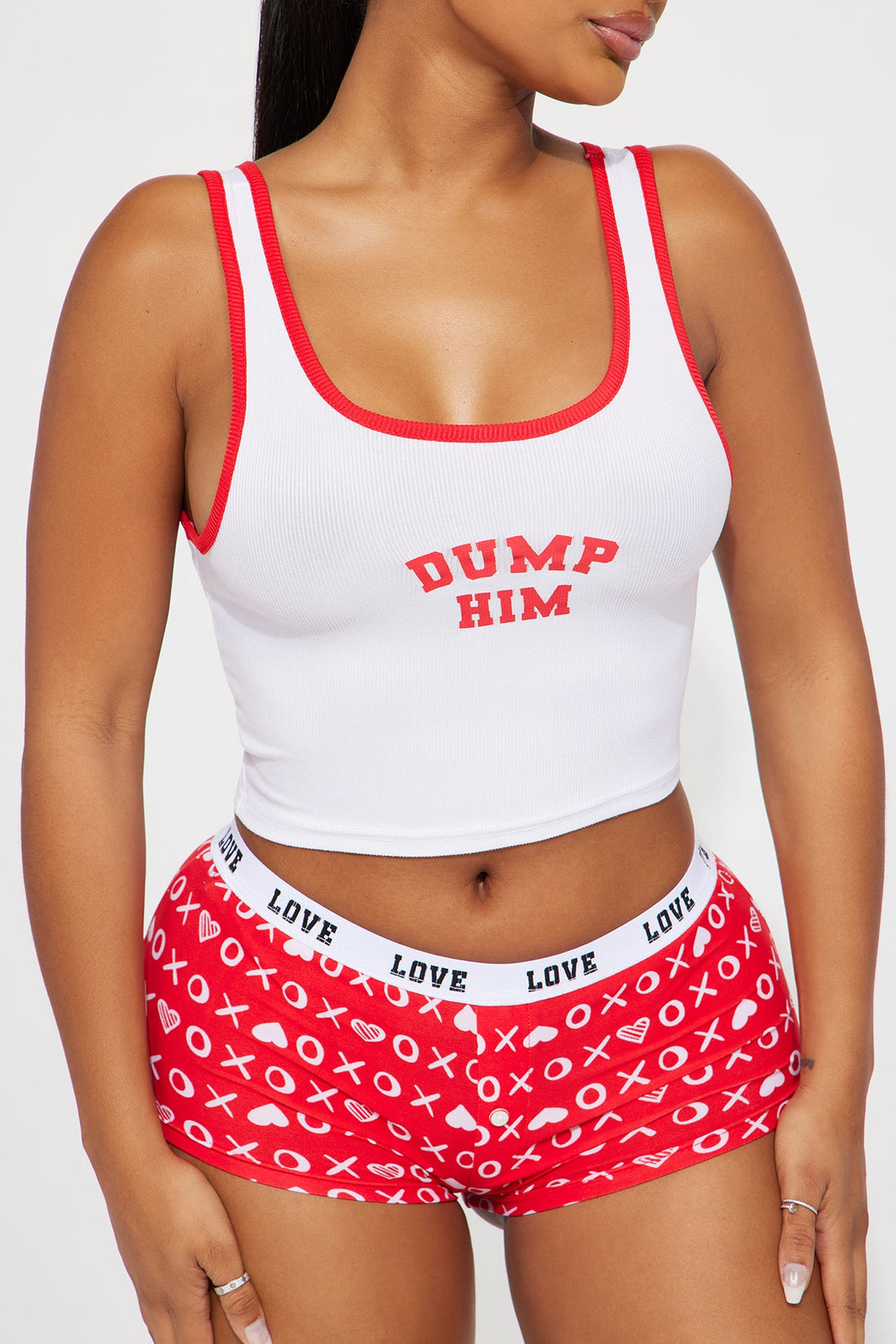Dump Him PJ Short Set - Red/White