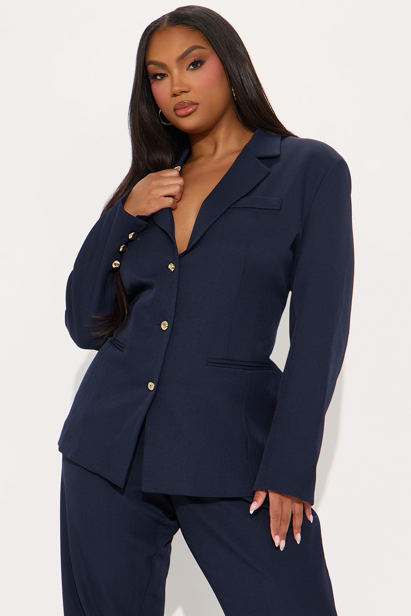 I Rest My Case Fitted Waist Blazer Set - Navy