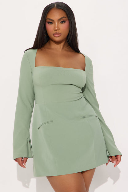 Blaire Square Neck Mini Dress - Sage