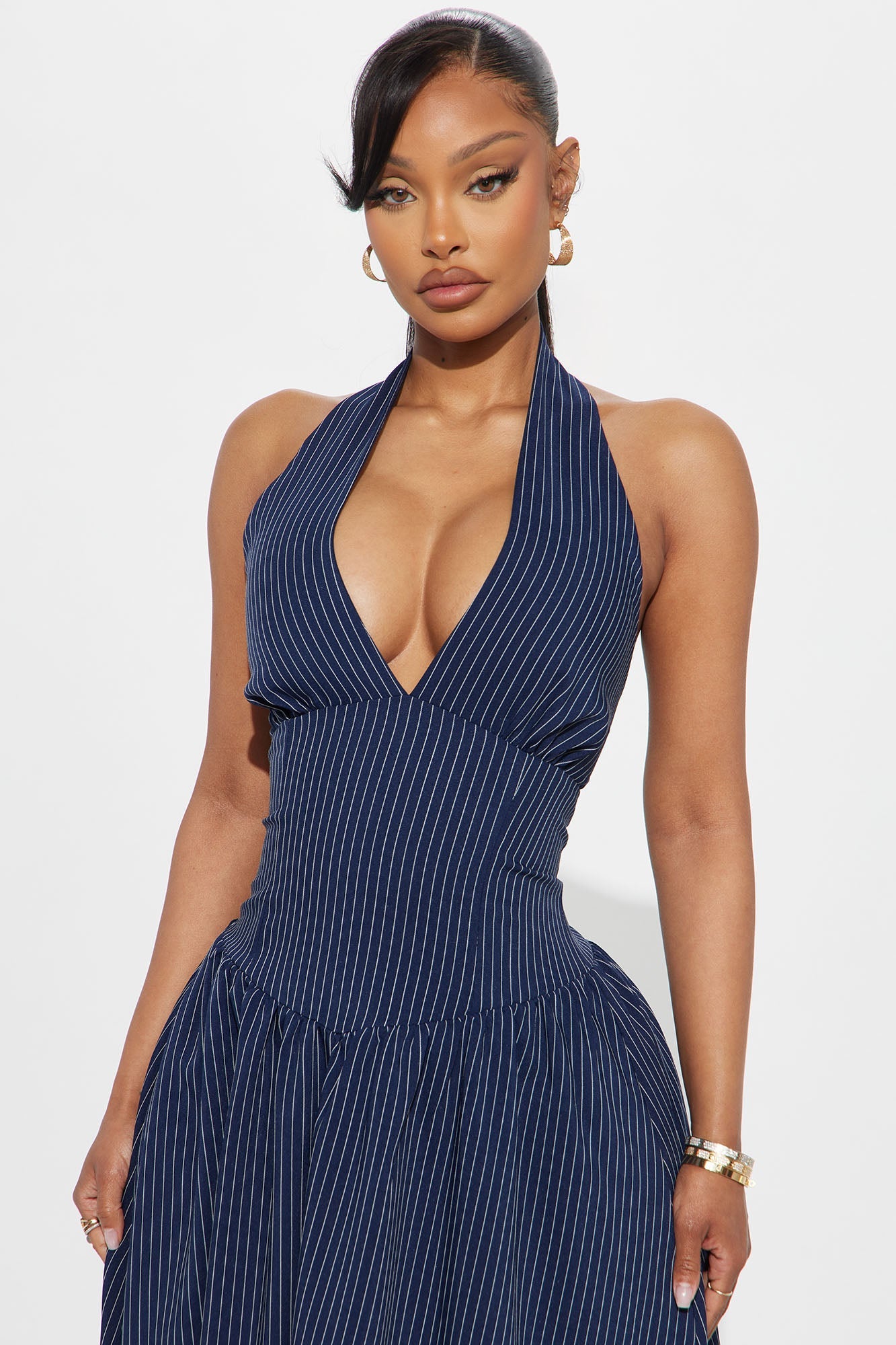 Jayla Pinstripe Halter Maxi Dress - Navy/combo