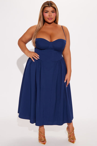Sweet Love Corset Midi Dress - Navy