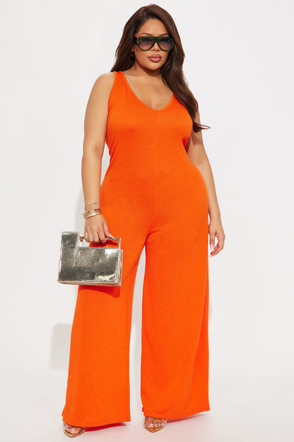 Making My Way Ribbed Jumpsuit - Orange
