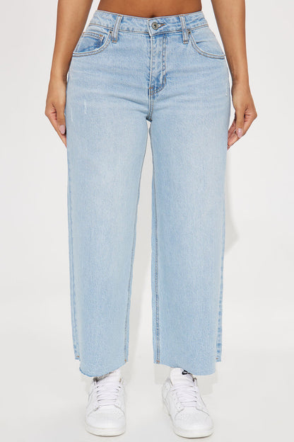 Everyday Casual Slouchy Cropped Wide Leg Jeans - Light Wash