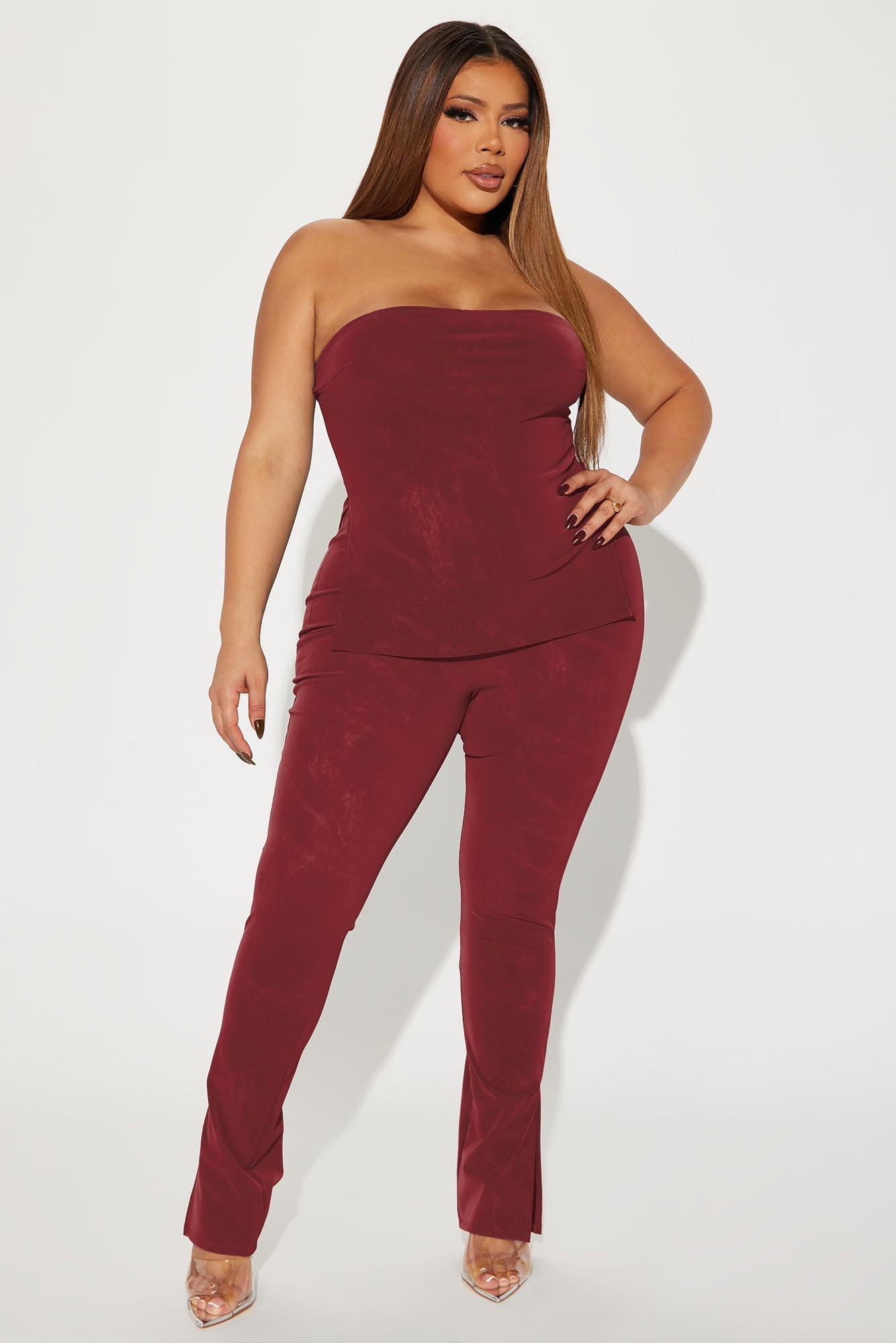 Anna Faux Leather Pant Set - Red