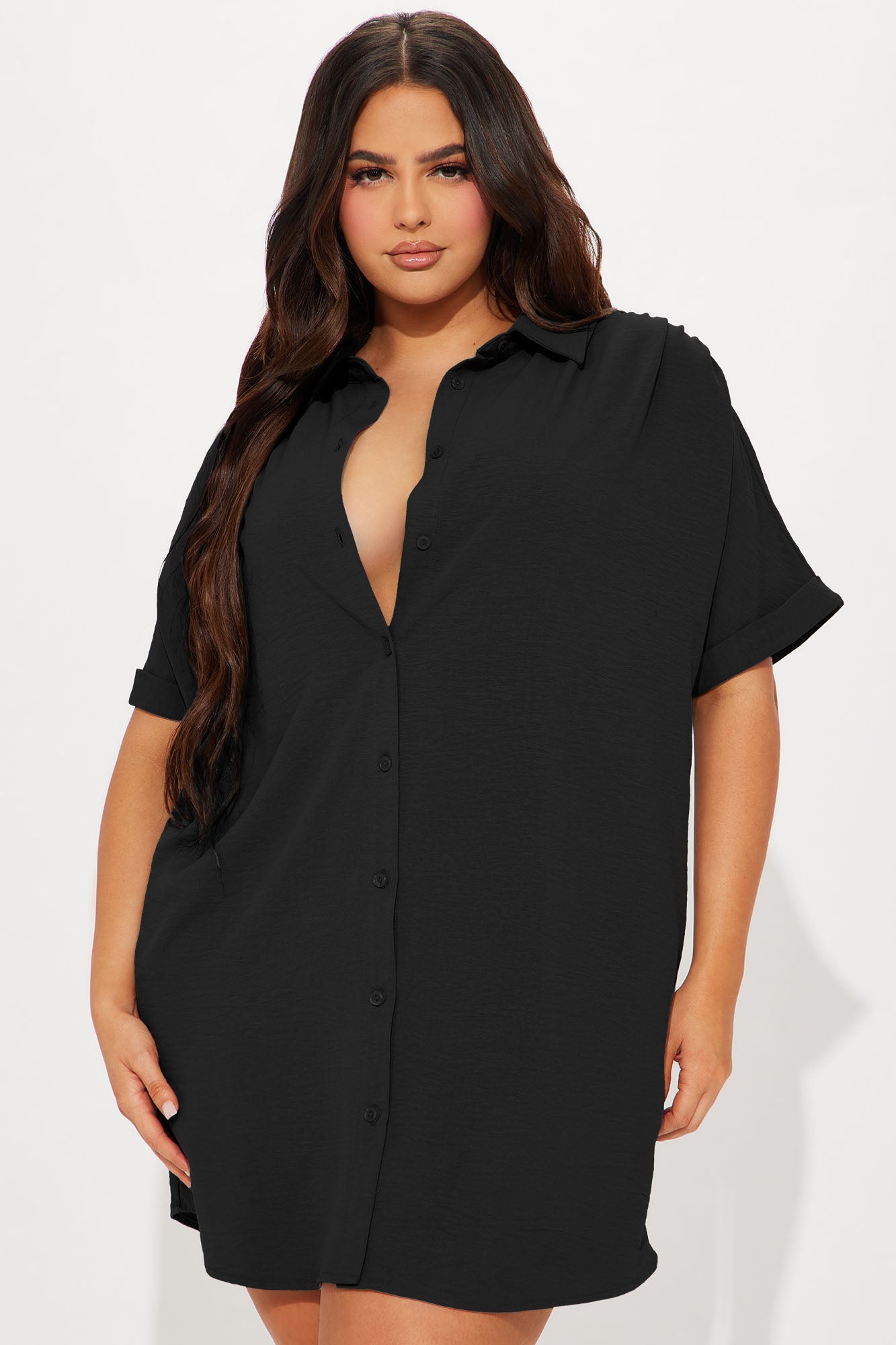 Amelia Mini Shirt Dress - Black