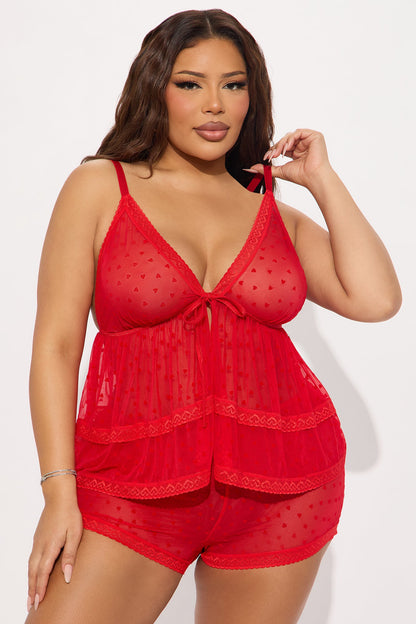 Tamara Heart To Heart Mesh 2 Piece Set - Red