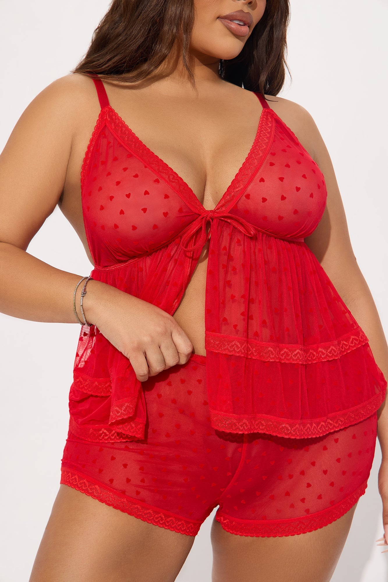 Tamara Heart To Heart Mesh 2 Piece Set - Red