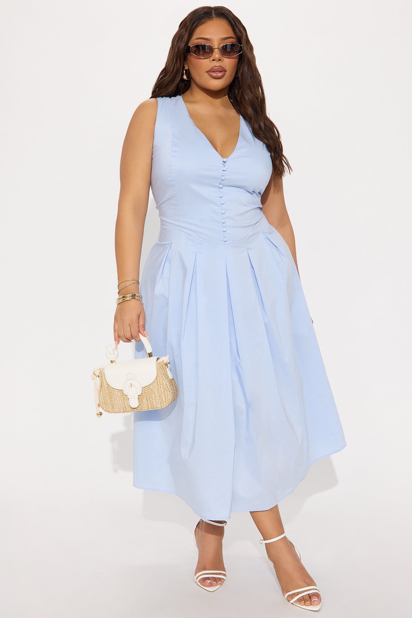 Refined Aura Poplin Midi Dress - Ice Blue