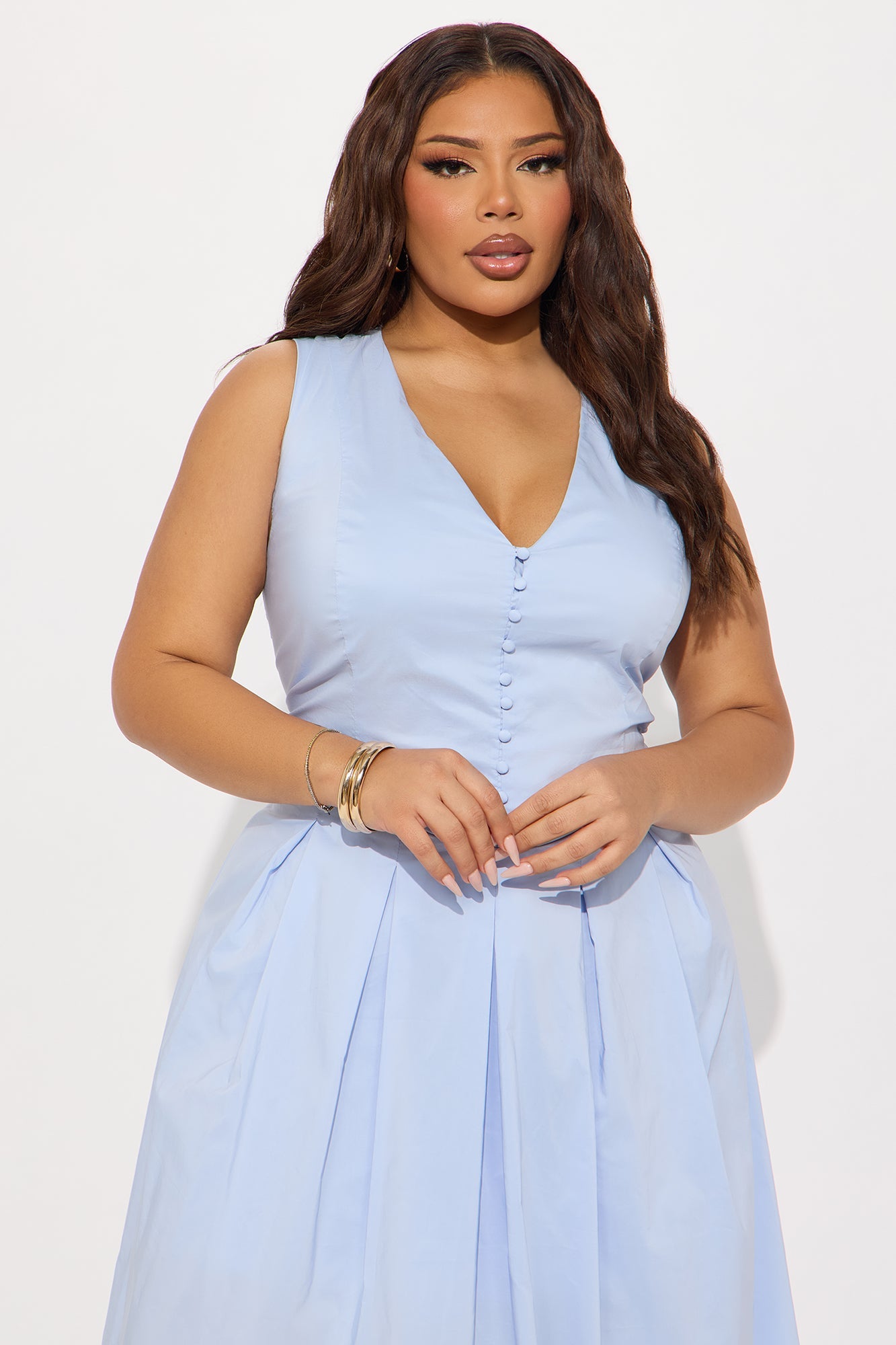 Refined Aura Poplin Midi Dress - Ice Blue