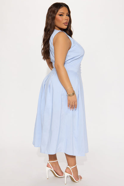 Refined Aura Poplin Midi Dress - Ice Blue
