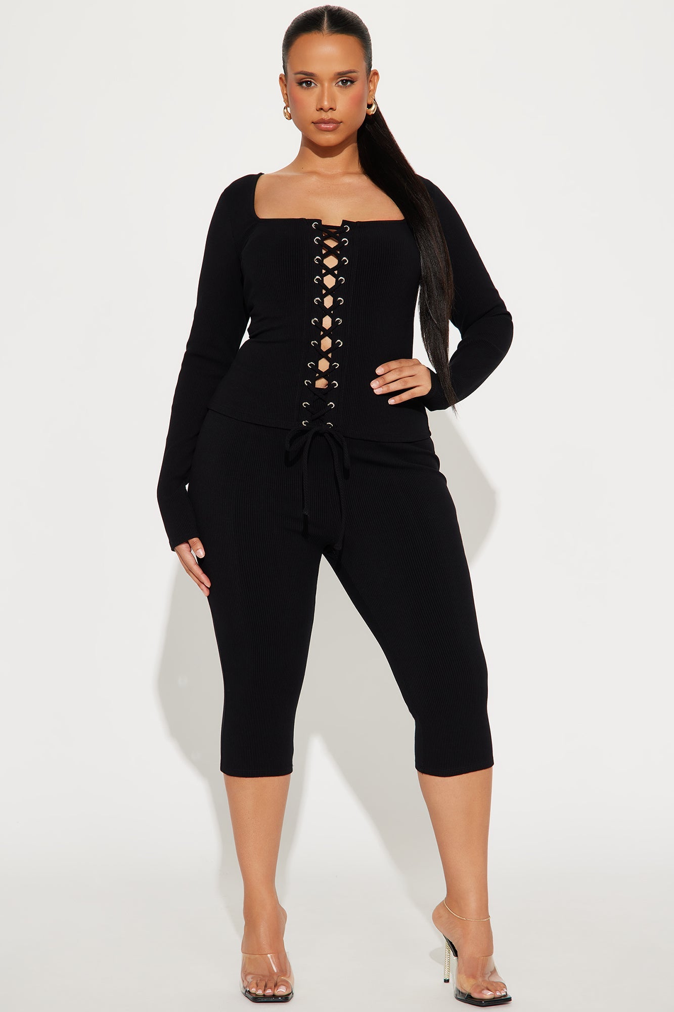 Cerena Snatched Capri Pant Set - Black