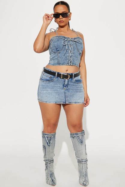 Look For Me Washed Denim Top - Acid Wash Blue