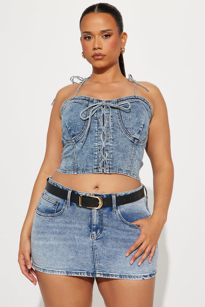 Look For Me Washed Denim Top - Acid Wash Blue