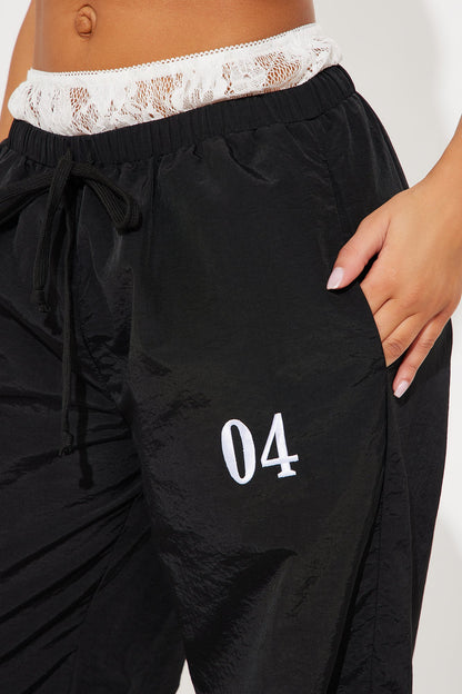 Averil Double Waistband Windbreaker Jogger - Black